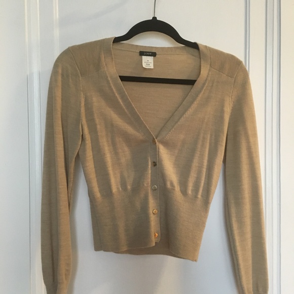 Women's Tan JCrew Cropped Merino Wool Cardigan - Picture 7 of 8